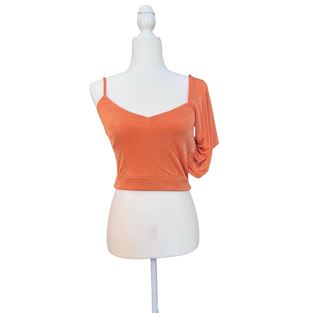 Lena Asymmetrical One Shoulder Crop Top Orange Excellent